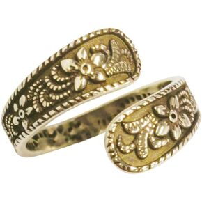 OIDIMS Vintage Flower Oxidized Open Ring Gold Tone Retro Trendy Asymmetry Wrap Finger Antique Fashion Adjustable Statement Boho Victorian Wedding Middle Tail Band Valentine's Day Birthday Bff Gift