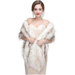 CanB Women's 1920 Fur Wraps and Shawls Bridal Winter Faux Fur Stole Wedding Faux Mink Cape for Bridesmaids