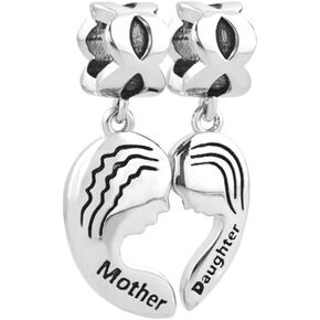 CharmSStory Mom Mother Daughter Heart Love Family Dangle Charm Beads for Bracelets