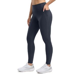 Seamaid Women's Fleece Lined Leggings 27" Water Resistant Thermal Winter Running Hiking Pants with Pockets High Waisted Grey L