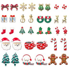 10/12/20Pairs Christmas Stud Dangling Earrings Cute Christmas Bow Candy Cane Snowman Reindeer Santa Earrings Xmas Holiday Earrings Jewelry for Women (Style D)