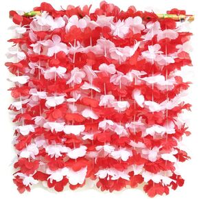 Red and White Flower Leis Tropical Hawaiian Luau Flower Necklace Christmas Party Favors,Pack of 12