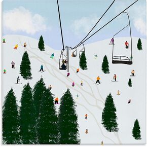 Stupell Industries Ski Lift Mountain Landscape Busy Slopes Winter Athletes, Design by Ashley Singleton Canvas Wall Art, 36x36, White