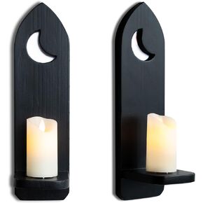 Gothic Candle Holders, Sconces Wall Decor Set of 2, Medieval Decor, Wall Mount Farmhouse Decor, Spooky Gothic Decor, Gothic Home Decor, Rustic Home Decor, Goth Wall Decorations - Black