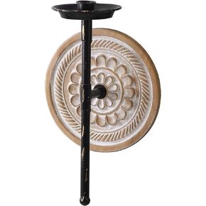 SOFE Farmhouse Hanging Candle Holder, Candle Wall Sconce with Wooden Floral Sculpture, Tapered Candlestick Holders Wrought Iron Wall Decor, Living Room, Hallway Decor