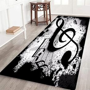 Music Rug Music Notes Long Runner Rug for Hallway,Black and White Music Notation,Throw Area Rug Non-Slip Floor Carpet for Bedroom Laundry Living Bathroom Soft Entrance Doormat Washable Kitchen Rugs