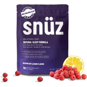 Natural Sleep Support Supplement with Magnesium Glycinate, Myo Inositol, Apigenin & Glycine, Melatonin Free, Sleep Support for Adults, Non GMO, Gluten Free, Vegan, Raspberry Lemon Flavor, 30 Svgs