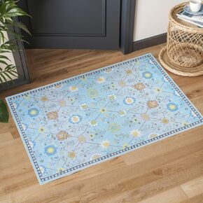 سجاد منطقة Syalife مقاس 2 × 3، سجاد صغير غير قابل للانزلاق وقابل للغسل للمدخل والمطبخ والحمام وغرفة الأطفال، سجادة دخول منخفضة الوبر للباب الأمامي الداخلي (ورقة زرقاء، 2 × 3 بوصة)
