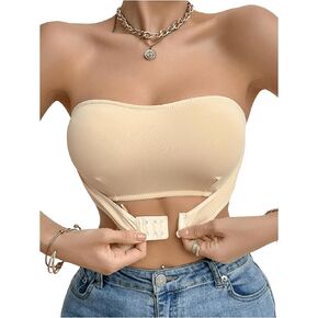 WDIRARA Women's Push Up Strapless Bra Crossover Closure Front Wireless Bandeau Bra Sleeveless Crop Tube Top