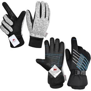 MOREOK 3M Thinsulate Winter Gloves MK022F One Pair(Gray-Large 3M Thinsulate Winter Ski Gloves MK024F One Pair(Blue-Large