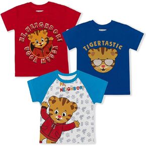 Fred Rogers Company Boy?s 3-Pack Daniel Tiger Graphic Tee Shirts, Blue/Red/Grey, Size 4T
