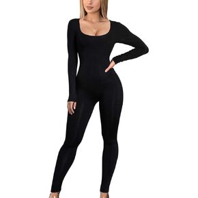 GOBLES Women's Sexy Long Sleeve High Waist Zipper Back Bodycon Jumpsuit Rompers