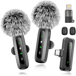 Wireless Lavalier Microphone for iPhone 15/Android Phone, 2pcs Mini USB C Microphone for Video Recording, Clip on Lapel Mics Type C for Interview, Podcast, Tiktok, Vlog, YouTube