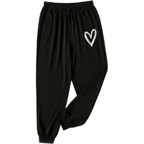 WDIRARA Women's Plus Size Heart Print Drawstring Waist Sweatpants Athletic Workout Jogger Pants