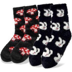 Cute Stuff Cow Print Socks For Women Fuzzy Winter Fluffy Lazy Sleeper Socks Warm Thick Cozy Trendy Cow Plush Mid-Calf Socks Cow Themed Halloween Christmas Birthday Gifts for women teen girls