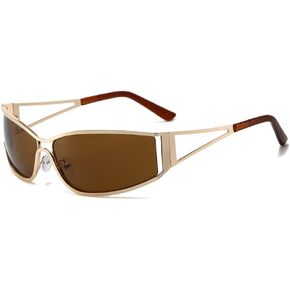 Y2K Sunglasses for Women Men Aesthetics 2000s Outfit Accessories Oval Y2K Glasses Metal Frame Wrap Around Shades