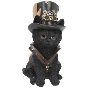 Nemesis Now Cogsmith's Steampunk Cat Adorable Black Cat with Leather Top Hat and Waistcoat, Hand-Painted Resin Figurine, Perfect for Steampunk Collectors, 18.5cm