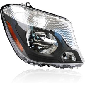 Headlight Assembly Compatible With Mercedes-Benz Sprinter 2014 2015 2016 2017 2018 2500/3500, Halogen Replacement Headlamps with Chrome Housing/Clear Lens/Amber Reflector (Left Driver Side)