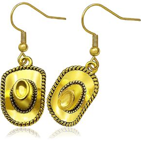 RechicGu Western West Cowgirl Cowboy Hat Drop Dangle Earrings Texas Spur Dangle Rodeo Boho Fancy Dress Costume