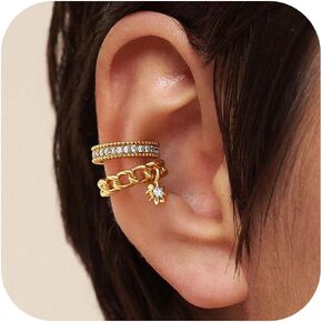 MEVECCO Ear Cuffs Non Piercing 18K Gold Plated Ear Cuff Earring Sets Clip on Cartilage Cubic Zirconia Pearl Minimalist Hypoallergenic Fake Hoop Earrings Stack Women Gifts