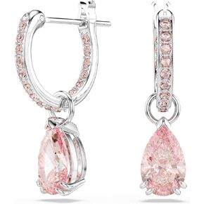 Swarovski Attract drop earrings, Pear cut, Pink, Rhodium Finish