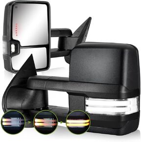 Switchback Towing Mirrors for 2007-2013 Chevy Silverado Avalanche Suburban Tahoe Tow Mirrors GMC Sierra Yukon Side Mirrors Power Heated Dynamic Signal Light Pair Set(Textured Black)