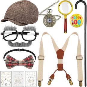 SOMSOC Boys Old Man Costume 100 Days of School Outfit Kids Grandpa Costume Accessories Set for School Dress Up Party
