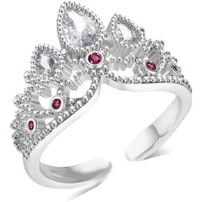 Princess Crown Ring for Women CZ Inlaid Open Ring Heart Shaped Promise Ring Rapunzel Crown Ring Adjustable Jewelry Gift
