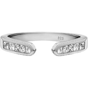 Wuziwen 925 Sterling Silver Open Wedding Bands for Women Anniversary Eternity Stackable Rings Cubic Zirconia