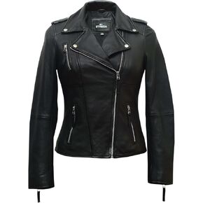STREGA Leather Jacket Women Lambskin Leather Motorcycle Jacket - Real Leather Moto Jacket for Women