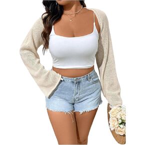 SHENHE Women's Plus Size Open Front Bolero Shrug Long Flare Sleeve Crop Cardigan Sweater