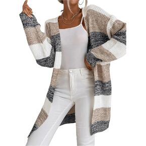 OYOANGLE Women's Cardigan Sweaters Color Block Long Sleeve Open Front Cardigans Outerwear