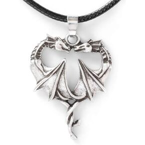 HAQUIL Dragon Necklace, Dragon Couple Heart Pendant, Faux Leather Cord, Dragon Jewelry Gift