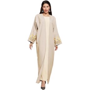 MedeShe Embroidery Muslim Open Abaya for Women One-Piece Long Sleeve Islamic Prayer Cardigan Robe