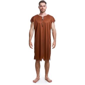 Halloween Men's Costume Adult Caveman Outfit, Orange & Brown for Cosplay & Family Parties