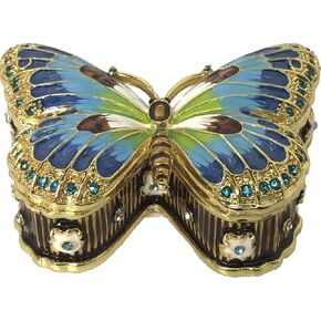 Blue Butterfly Jewelry Box Trinket Box Organizer Hand Painted Gifts
