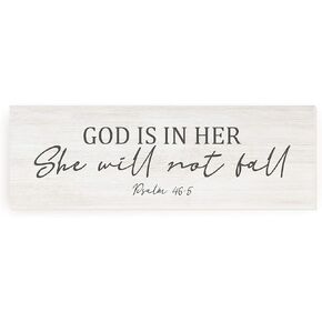 God is in Her She Will Not Fall Wood Rustic Style Wall Décor Sign with Frame 8x24