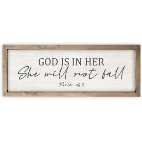لافتة ديكور حائط خشبية على الطراز الريفي مع إطار مقاس 8x24. God in Her She Will Not Fall