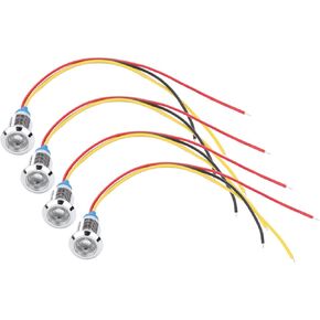 4 Sets Common Anode Round LEDs, 10mm Pre Wired 2 Color Lights Waterproof Indicator Lights 3-6V(Red and Yellow)