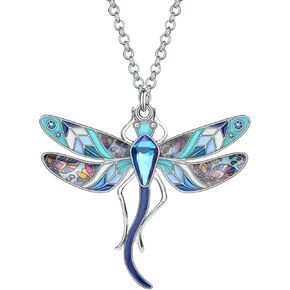 BONSNY Statement Enamel Rhinestone Dragonfly Necklaces Pendant Original Design Gifts for Women Nature lover Jewelry