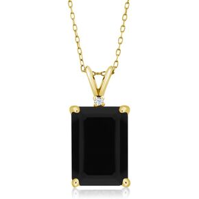 Gem Stone King 18K Yellow Gold Plated Silver Black Onyx Pendant Necklace For Women (5.02 Cttw, Gemstone December Birthstone, Emerald Cut 14X10MM, with 18 Inch Silver Chain)