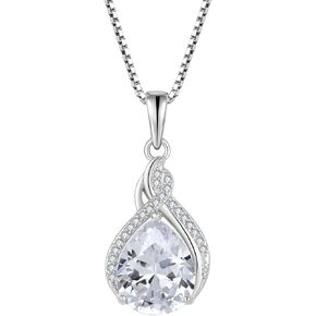 Infinity Teardrop Necklace 925 Sterling Silver Pear Shaped Pendant Birthstone Jewelry Gifts for Women