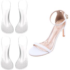 2 Pairs Gel High Heels Cushion Insoles, Self-Adhesive Arch Support Insoles, Invisible Slim Inserts Shock Absorption Soft Silicone Slip 3/4 Length Inserts for Flats Slipper Sandals Women's 5-9