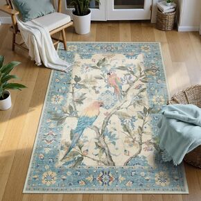 سجاد Lahome Botanical Birds قابل للغسل باللون الأخضر مقاس 8 × 10 لغرفة المعيشة، سجاد غرفة الطعام الناعم Boho لتحت الطاولة، سجادة أرضية داخلية كبيرة عتيقة لغرفة النوم والمكتب المنزلي (8x10 أقدام، أخضر)