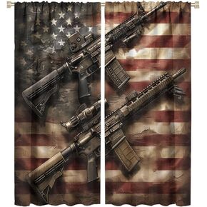 American Flag Gun Blackout Curtains for Bedroom Living Room, Retro Rifle USA Patriotic Thermal Insulated Room Darkening Curtain- 2 Panels 45" L x 42" W