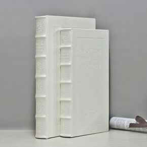 Decorative Books with White Faux Leather Woodon Book Box for Home Decor, Decorative Book Boxes for Cafe Table Decor, Bookshelf Decor, Fashion Storage Box (YD-C105 L+S)
