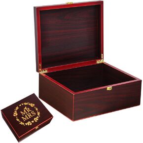 Wooden Wedding Keepsake Box - Wedding Memory Box with Lids - Wood Decorative Storage Boxes with Lids - Wedding Gift Anniversary Valentines Day Gifts for Couples (Red)