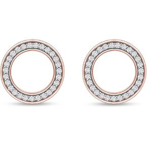 Round Cut White Cubic Zirconia & 0.17 Cttw Lab Created Moissanit Geometric Open Circle Stud Earrings with Push Back Jewelry for Women in 14K Gold Plated Sterling Silver