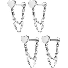 AoedeJ 2 Pairs Flat Back Stud Earrings Push In Flat Back Earrings for Cartilage Earring Heart-shaped Windmill Chain Threadless Flat Back Earrings for Women in Kuwait