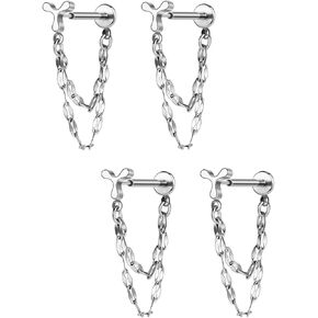 AoedeJ 2 Pairs Flat Back Stud Earrings Push In Flat Back Earrings for Cartilage Earring Heart-shaped Windmill Chain Threadless Flat Back Earrings for Women